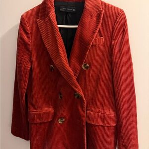Zara Women's Vibrant Red Corduroy Blazer